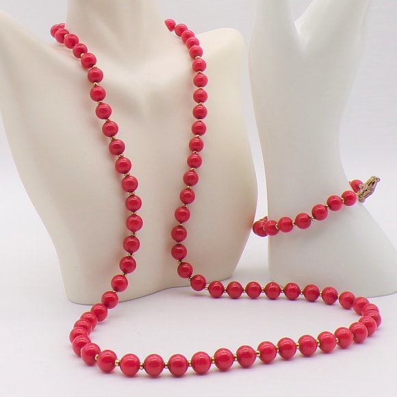 Handmade Red and Blue Howlite Bead Necklace & Bracelet Bundle - Picture 4 of 7